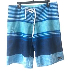 Atlantic Shoals Surf Shop Men’s Blue Striped Board Shorts Size 34